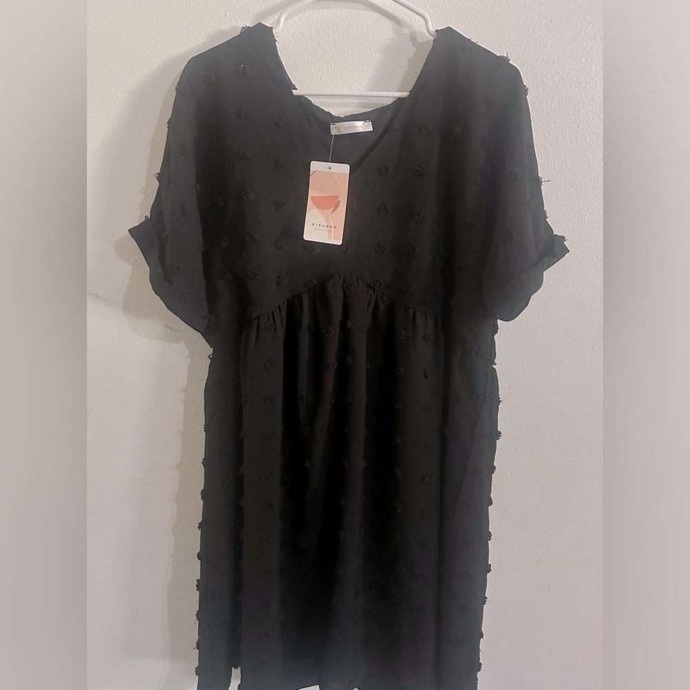 Kirundo NWT Women's Swiss Dot Short Sleeve Lined Mini Dress‎ Size Large
